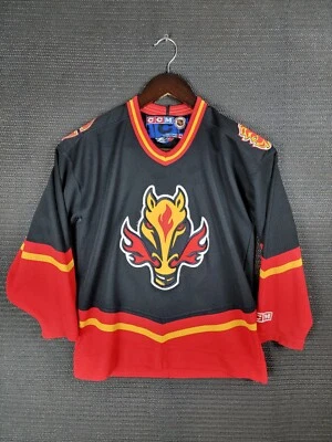 Calgary Flames Hockey Jersey Horse head rare CCM kids boys size L/XL NHL Maska - Image 1 of 4