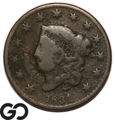 Centavo grande 1831, cabeza de corona Foto 1 de 3