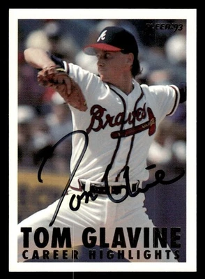 Fleer Career Highlights Baseball #3 1993 Tom Glavine firmado automático (sin certificado de autenticidad) *d7 Foto 1 de 2
