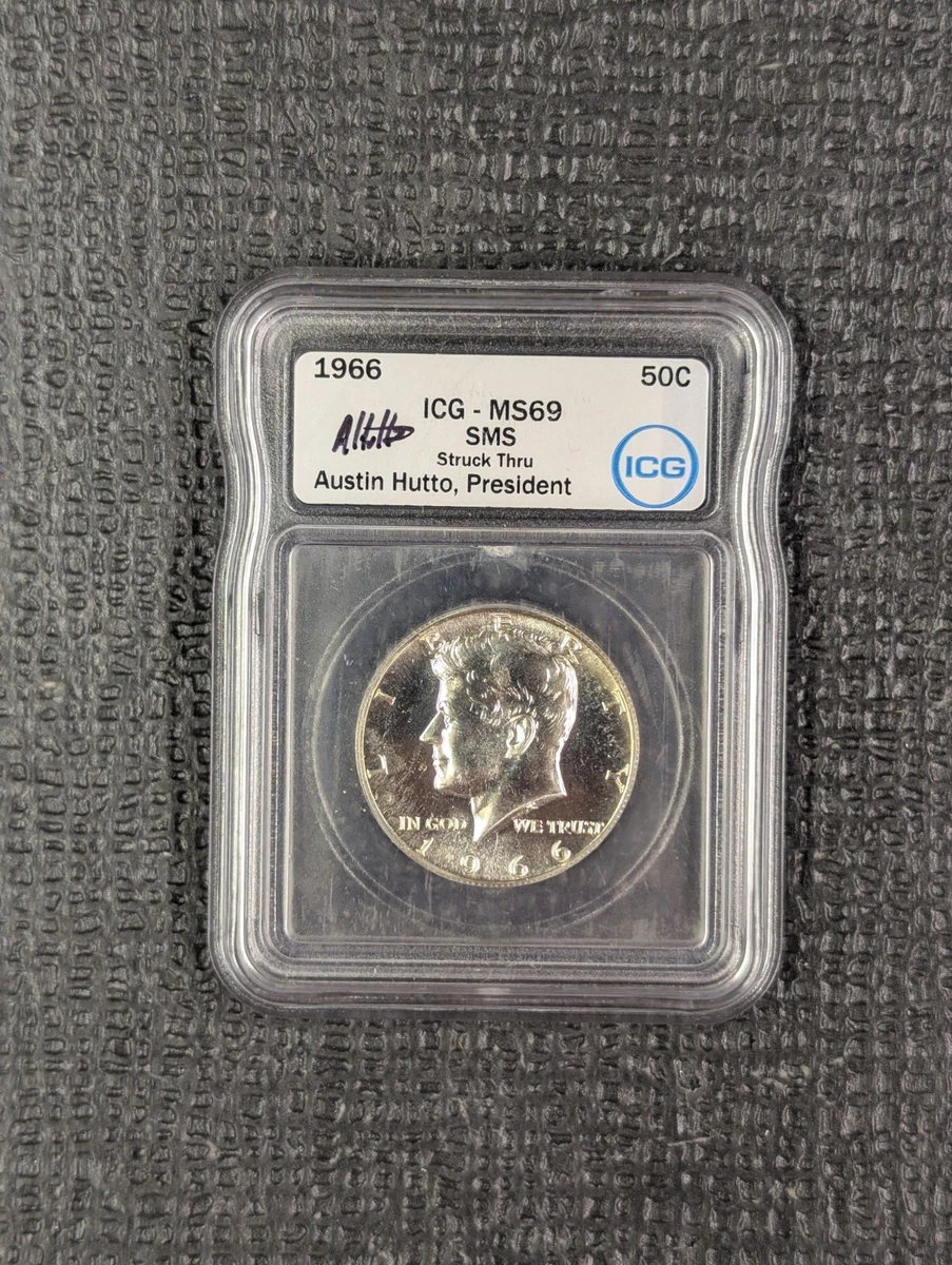 1966 SMS MS 69 MINT ERROR STRUCK THRU Kennedy Half Dollar 50C