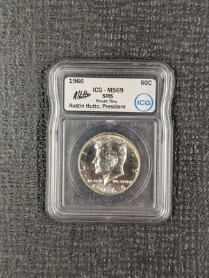 1966 SMS MS 69 MINT ERROR STRUCK THRU Kennedy Half Dollar 50C - New White Label - Image 1 of 4