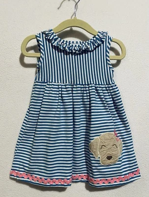 Bailey Boys Dress Womens 2T Blue Striped Embroidered Dog Ruffle Sleeveless - Image 1 of 4