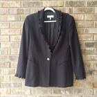 Escada Black Wool Blazer Jacket Women's 40 Ruffle Sleeve Collar Evening Vtg