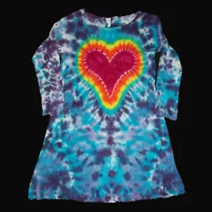 Tie Dye Ruffled Long Sleeve Dress Rainbow Heart 10 Girl Hippie Tye Dyed - Picture 1 of 1