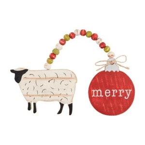 Mud Pie Home Farmhouse Sheep with Bauble Country Wood Double Christmas Ornament - Picture 1 of 2