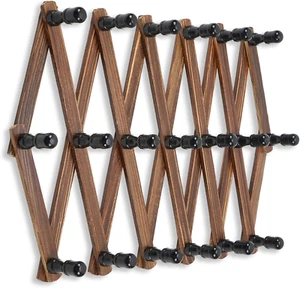 WGFKVAS Expandable Coat Rack, Accordion Wall Hangers, 19 Hooks Wooden Hat Rack W - Picture 1 of 12