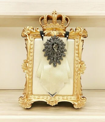 Beige Bow Tie, Formal Event Necktie, Black Crystal Tie, Adjustable Necktie - Image 1 of 4