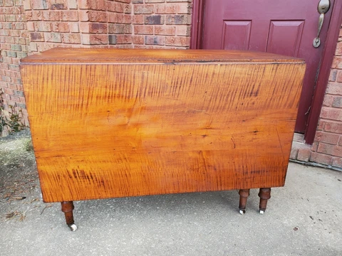 VINTAGE 1850'S TIGER MAPLE 6 GATELEG DROP LEAF TABLE ANTIQUE FURNITURE Cover