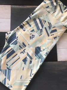 New Nwt Lularoe Yellow Cream Blue Sketch Stripe Aztec Leggings One Size Navy Os - Picture 1 of 1