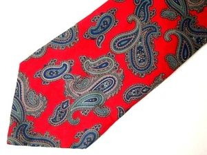 Vtg Adolfo Mens Necktie Tie Red Teal Blue Beige Paisley Silk 59" Career - Picture 1 of 3
