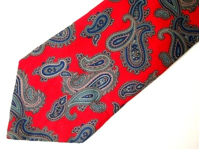Corbata De Colección Adolfo Para Hombres Corbata Roja Azul Teal Beige Paisley Seda 59" Carrera Foto 1 de 3