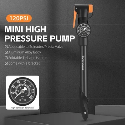WEST BIKING Portable Aluminum Bicycle Pump Bike Inflator Ball Pump Gauge 120PSI - Image 1 of 4