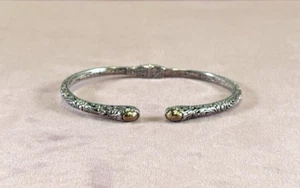 Samuel Benham Sterling Silver & 18k Gold Scrolled Hinged Cuff Bracelet - Picture 1 of 13