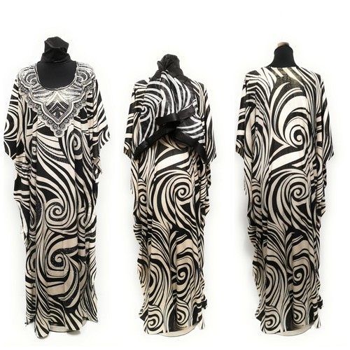 OFF WHITE Tunica in caftano vestibilità ampia abito da vacanza copricostume da spiaggia Dubai Abaya SCIARPA TESTA GRATUITA