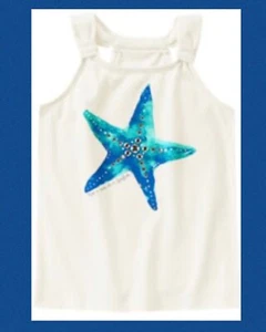 NWT 4 Gymboree “SEASIDE STROLL” WHITE Blue Starfish Sleeveless TOP SHIRT Gems - Picture 1 of 2