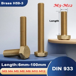 M3 M4 M5 M6 M8 M10 M12 Solid Brass Fully Threaded Screws Hexagon Hex Screw Bolts - Picture 1 of 90