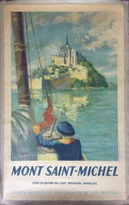 Affiche Tourisme MONT SAINT-MICHEL Bateau Voilier SNCF Marin STARR 62x100cm 1947 - Imagen 1 de 3