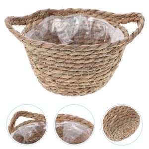 Straw Flower Basket Pot Indoor Handwoven Decorative Baskets Planter - Picture 1 of 12