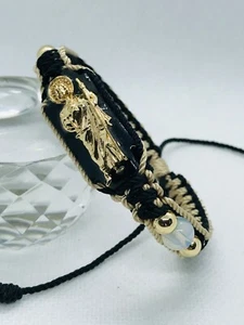 Tejida doble reversible Pulsera San Judas Tadeo color negro/caqui - Imagen 1 de 6