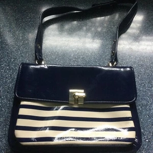 Ri2K leather handbag navy & cream patent leather with shoulder strap - Picture 1 of 9