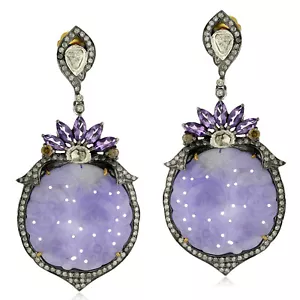 Orecchini pendenti in argento sterling 925 con ametista giada diamantata in o... - Foto 1 di 6
