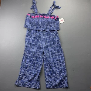 FabKids Jumpsuit Girl's XL 14/16 Blue Boho Geometric Print Tassel Sleeveless NWT - Picture 1 of 12