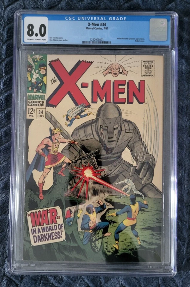 X-MEN #34 1967 Cents Copy - CGC 8.0 - Roy Thomas Story - Mole Man/Tyrannus - Image 1 of 3