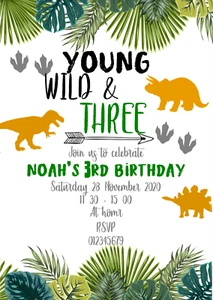 Personalised dinosaur birthday party invitations young wild and ...... - Picture 1 of 1