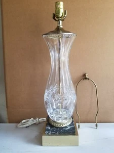 Mid Century Hollywood Regency Cut Crystal with Brass & Marble Base 32" Tall - Picture 1 of 9