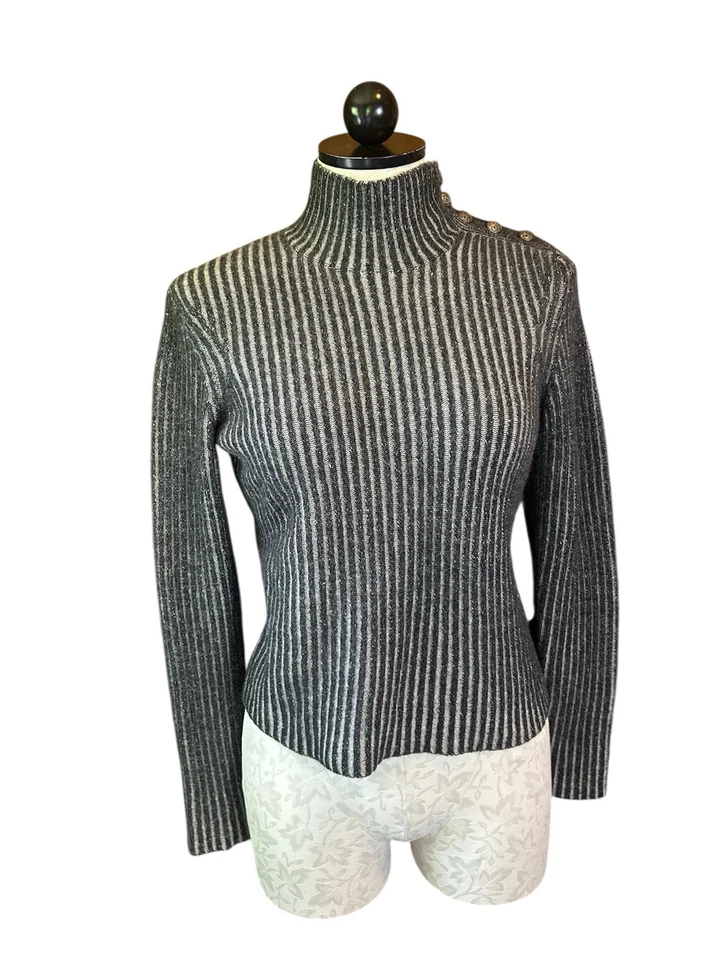 Suéter vintage Carlisle cashmere gola alta preto com nervuras gola abotoada tamanho P - Imagem 1 de 4