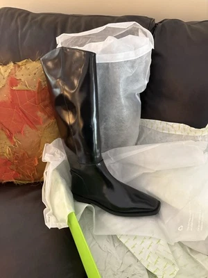 Sam Edelman Cesar Boots Womens Size 7.5 Black Box Calf Knee High Riding Zip Logo - Image 1 of 4