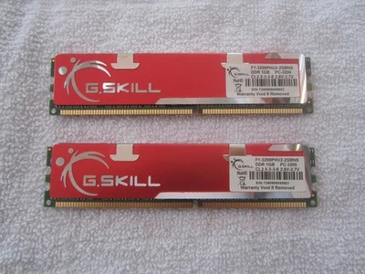 G.Skill 2GB (2x1GB) DDR1 F1-3200PHU2-2GBNS PC-3200 CL2.5-3-3-6 2.6V-2.7V - Image 1 of 2