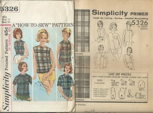 S 5326 sewing pattern 60's vintage BLOUSE & OVERBLOUSE sew retro chic size 14/34 - Picture 1 of 1