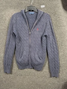 Ralph Lauren Pullover Damen groß grau Zopfmuster Zip Hoodie Baumwolle Taschen - Bild 1 von 8