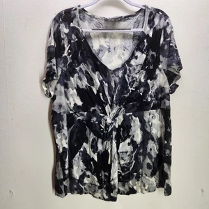 Damen + Größe 2X schwarz & weiß Kurzarm Bluse tiefer V-Ausschnitt Apt 9 - Bild 1 von 3