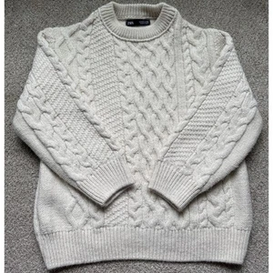 Zara Boys Cable Knit Cream Fisherman Sweater Sz 8-9 - Picture 1 of 5