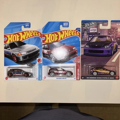 Hot Wheels '90 Honda Civic Ef Red Edition & EG Zamac & EK9  - Image 1 of 4
