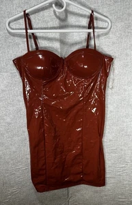 Parisian Vinyl Mini Bodycon Dress Brown Size 10 Zip Back Sweetheart Adjustable - Bild 1 von 10