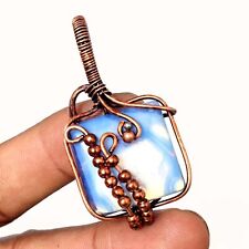 Anniversary Gift For Her Opalite Gemstone Wire Wrap Pendant Copper Jewelry 1.77"