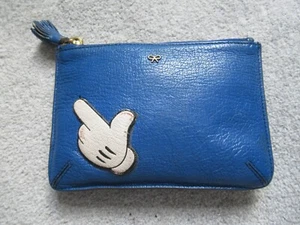Anya Hindmarch Blue Leather Pouch Bag Purse with Finger Sticker Motif - Picture 1 of 4