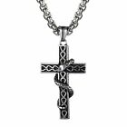 Men's Vintage Stainless Steel Cross Twisted Snake Pendant Necklace Wheat Chain