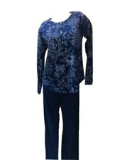 Pigiama Donna manica lunga leggero, 100 % Cotone, Blu, marca Patrizia, nuovo