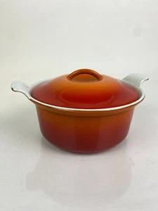 VTG Le Creuset 18 Baking Dish Enamel Cast Iron Small Pot W/Lid Orange - Scratch - Picture 1 of 14