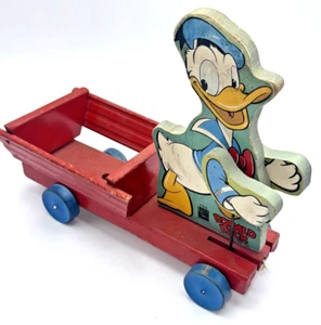 Donald Duck Holz Zug Spielzeug Wagen Disney 1951 Noise Maker Fisher Price Original - Bild 1 von 9