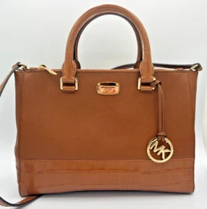 Michael Kors Kellen Crosshatch Leather Satchel Medium 357GS0S6E Tote Adj Strap - Picture 1 of 24