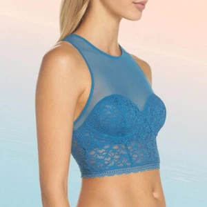 NEW Free People Intimately Stay With Me Longline Lace Bralette Bra Jewel Blue L - Picture 1 of 7