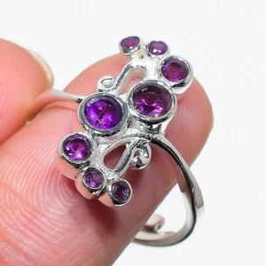 Pink Amethyst Gemstone Sterling Silver February Birth Cluster Wife Ring Jewelry - Picture 1 of 7