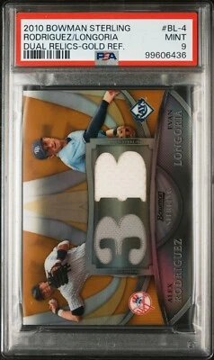 2010 Bowman Sterling Dual Relics refrator de ouro /50 Rodriguez Longoria PSA 9 - Imagem 1 de 3