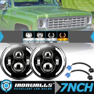 For Chevy C10 C20 C30 K10 G20 7" Inch Round LED Headlight Hi-Lo Beam Bulb Black - Imagen 1 de 12