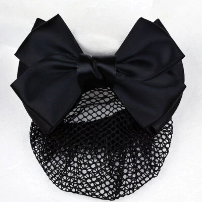 Women Satin Bow Hair Net Bun Snood With Bowknot Hair Cover Barrette Hair Clip US - Image 1 of 4